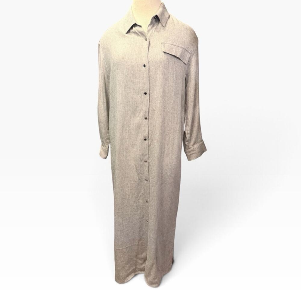 Zara Button Front Long Sleeve Shirt Dress Jacket Sz XS Gray Chic Preppy Capsule